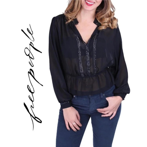 Free People Sheer Embellished Blouse - Picture 1 of 8